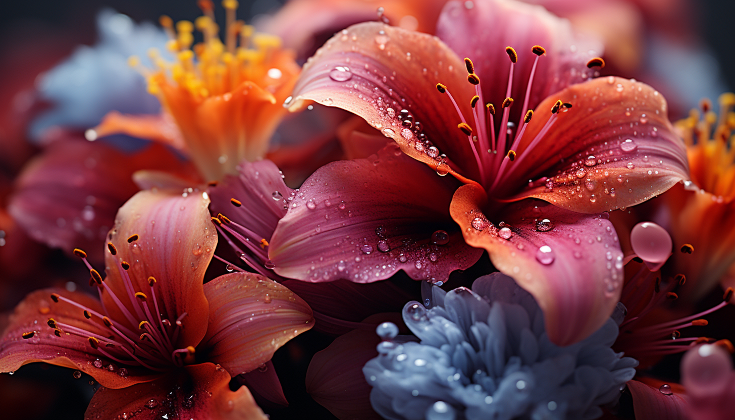 A macro view of pollen dust on a vibrant flower petal.