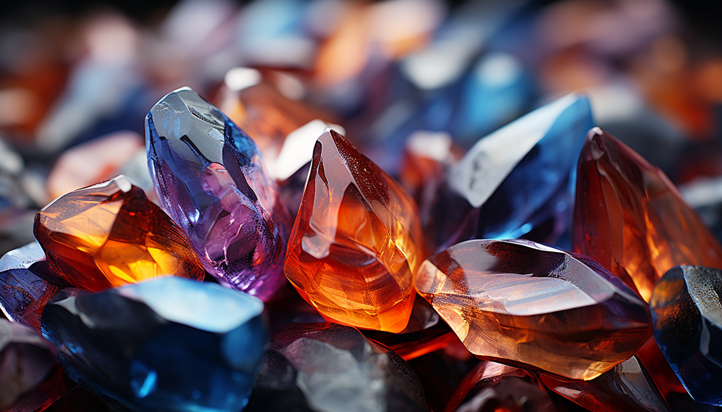 A macro shot of crystals forming unique and colorful patterns.