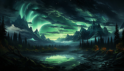 The Aurora Borealis dancing across the night sky.