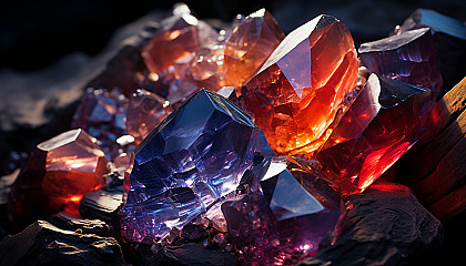 Close-up of crystalline formations within a geode, sparkling with color.