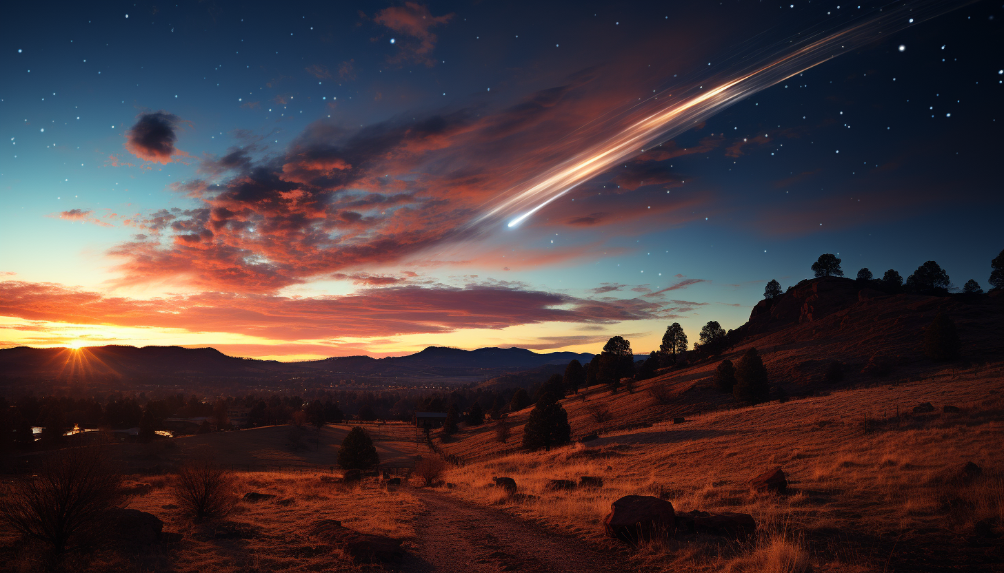 A comet streaking across the night sky, glowing brightly.