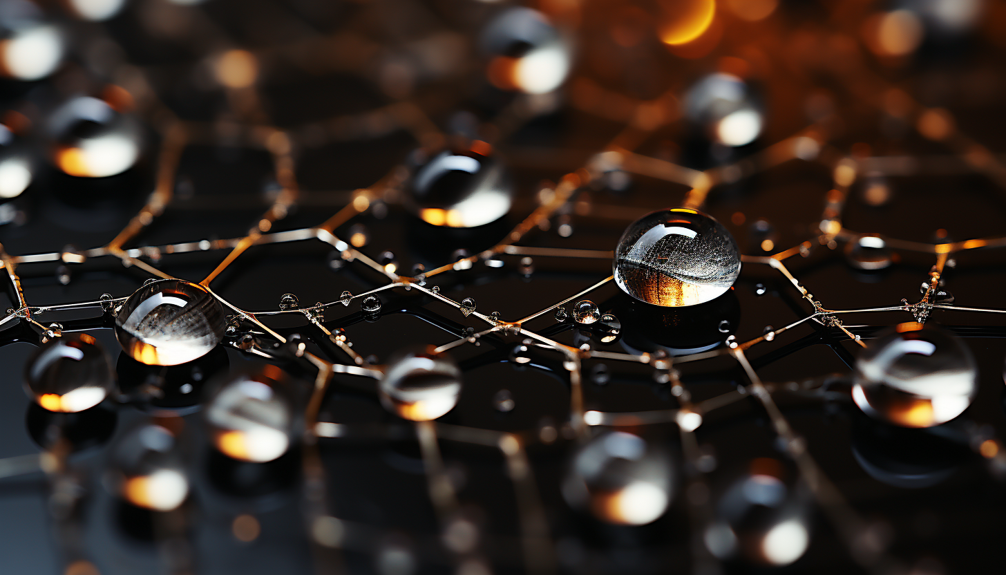 Macro view of dew drops on a spider's web.