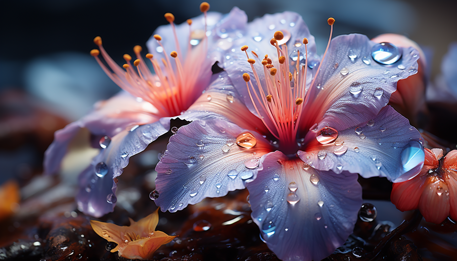 Extreme close-up of a blooming flower, revealing delicate textures and vibrant hues.