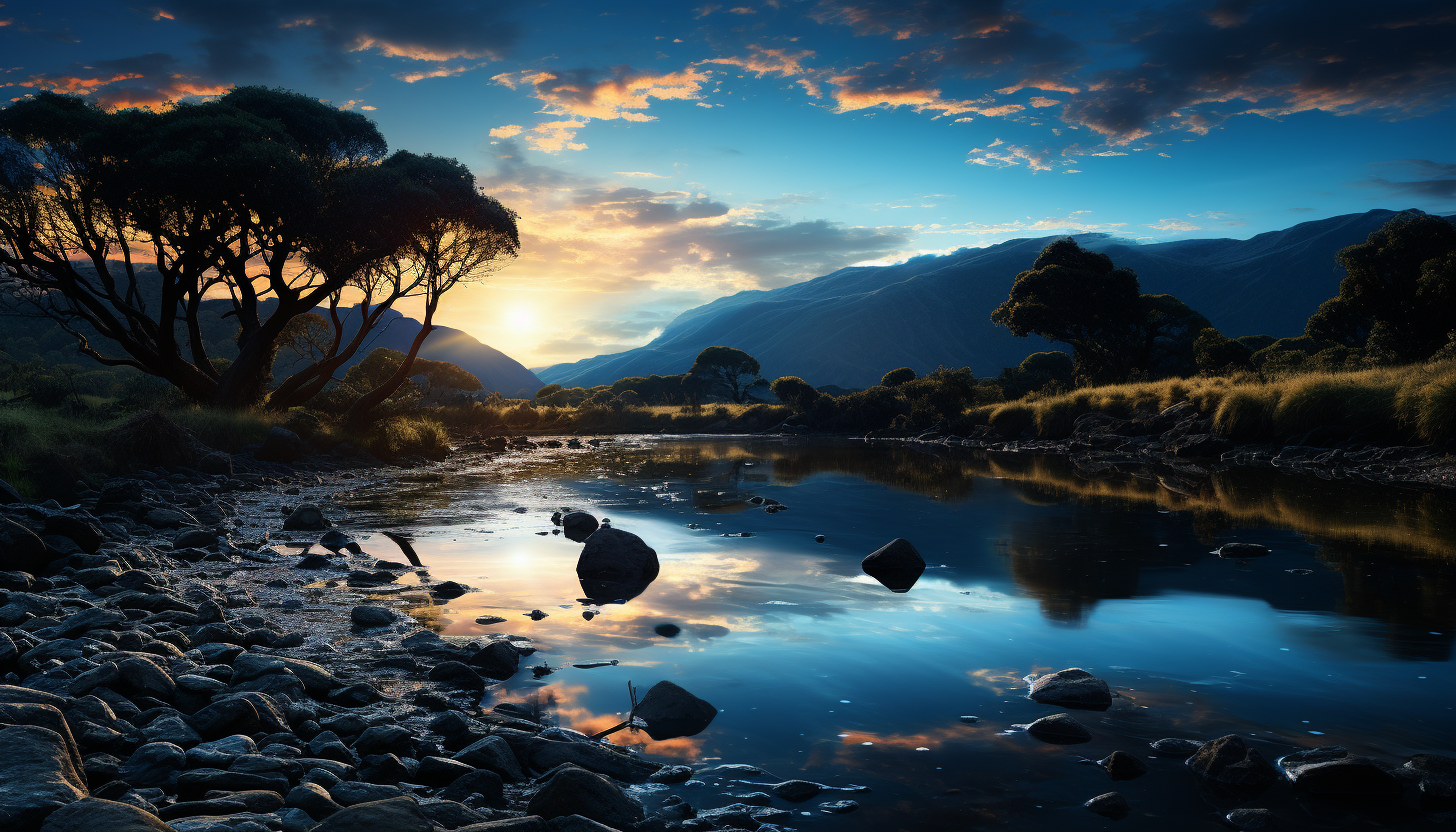 The Milky Way stretching across the night sky above a serene landscape.