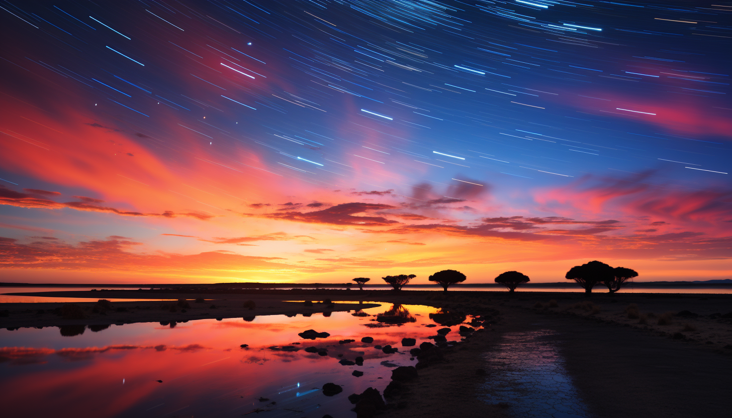 The Milky Way's colorful bands stretching across the night sky.