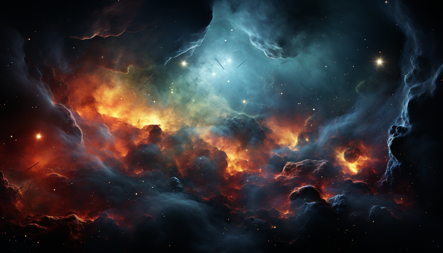 A colorful nebula, forming a stellar nursery, as seen through a powerful telescope.