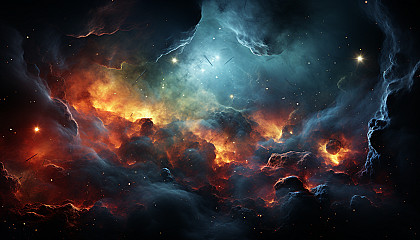A colorful nebula, forming a stellar nursery, as seen through a powerful telescope.