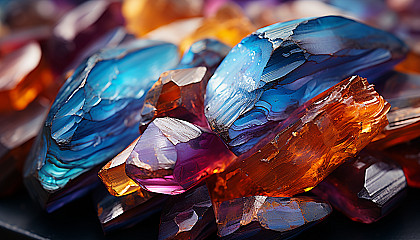 The vivid hues of a mineral or gemstone seen under magnification.