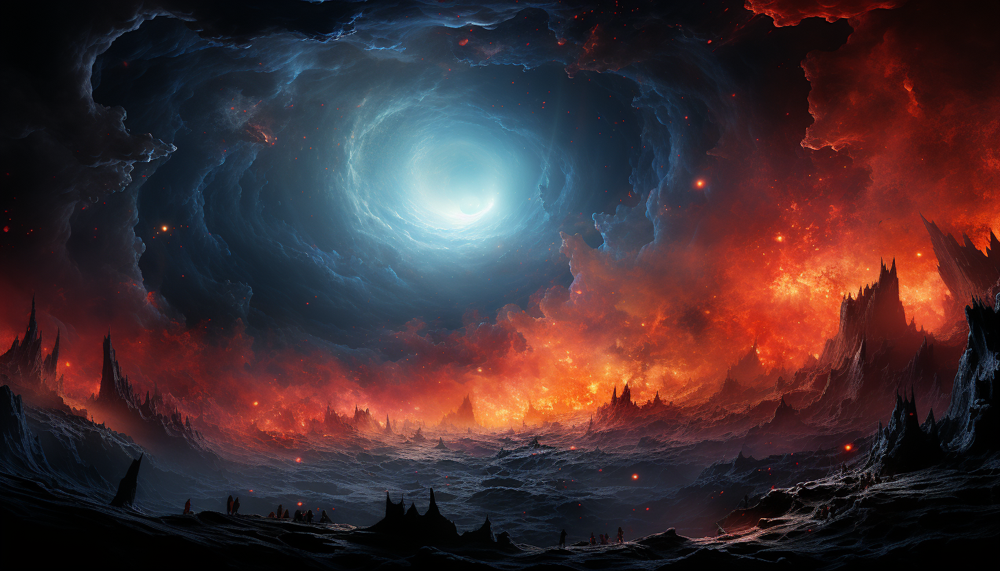 An artistic rendition of a black hole, blending cosmic colors and surreal imagery.