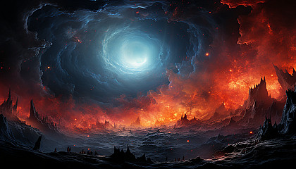 An artistic rendition of a black hole, blending cosmic colors and surreal imagery.