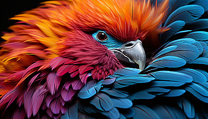 Close-up of colorful feathers of an exotic bird.