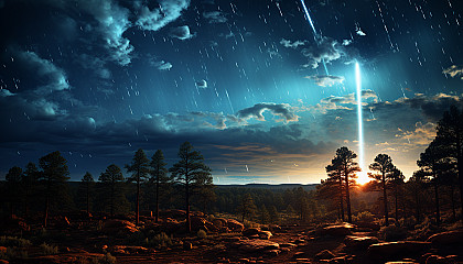 A meteor shower lighting up the night sky with streaks of brilliance.