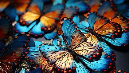 A macro view of butterfly wings showcasing intricate patterns and colors.