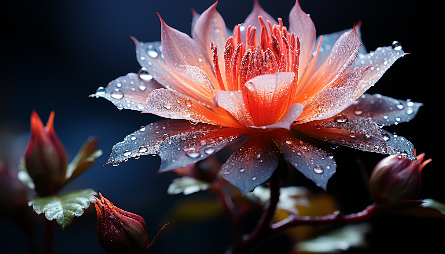 A blooming flower bud, showing intricate details and vivid hues under macro photography.