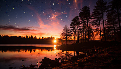 A vivid meteor shower streaking across the night sky.