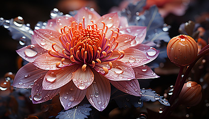 Close-up of a blooming flower, revealing intricate patterns and textures.