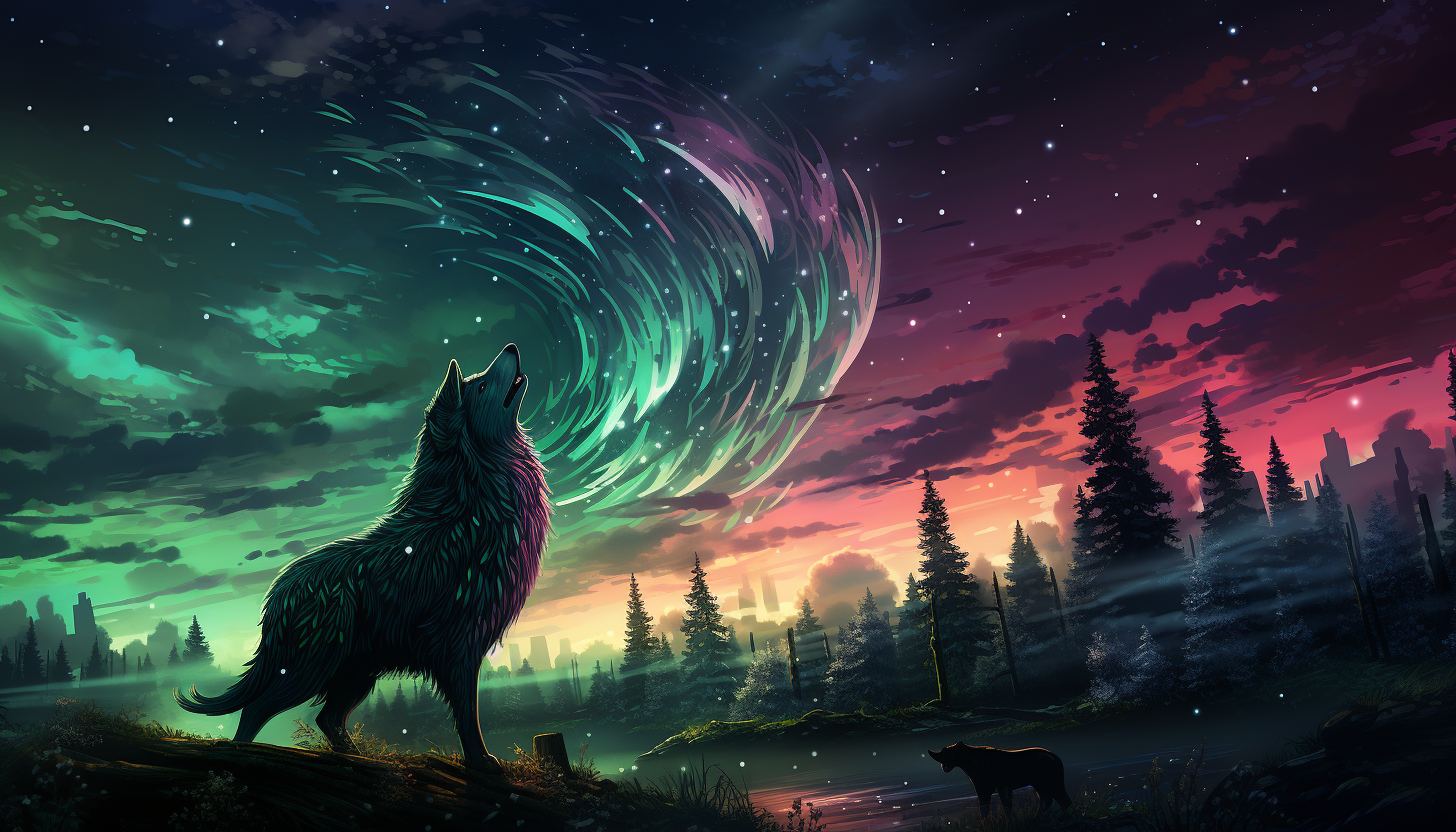 The Northern Lights dancing across the night sky, in shades of green and pink.