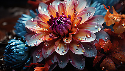 Close-up of a blooming flower, with detailed textures and vivid colors.