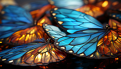 A macro view of butterfly wings revealing intricate patterns and hues.