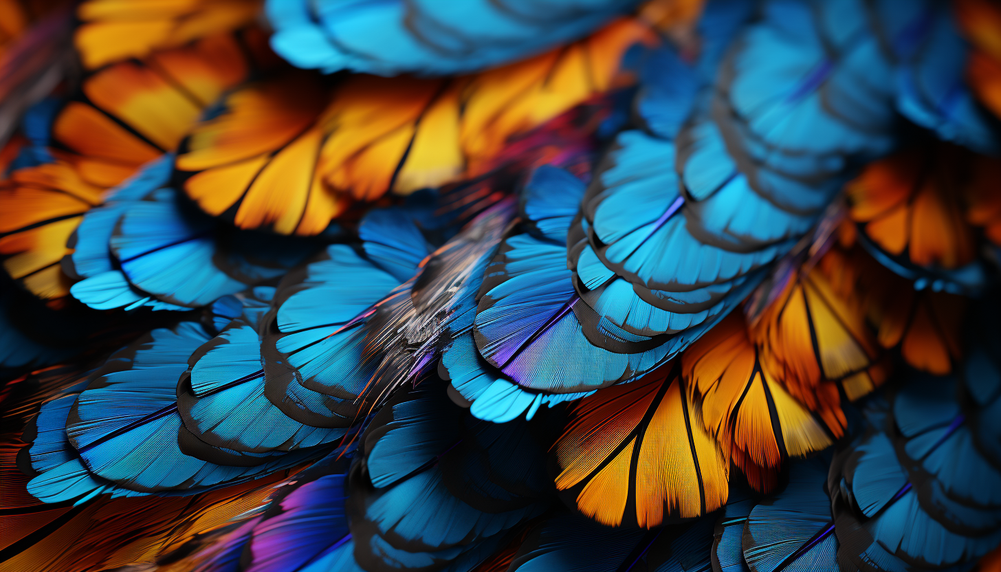 The vivid and intricate patterns of a butterfly's wing.