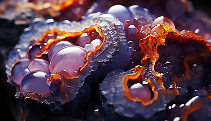 A macro shot of crystalline formations within a geode.