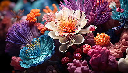 Vibrant and colorful coral reefs captured in a close-up underwater shot.