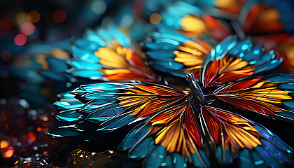 A macro shot of butterfly wings revealing intricate patterns and colors.