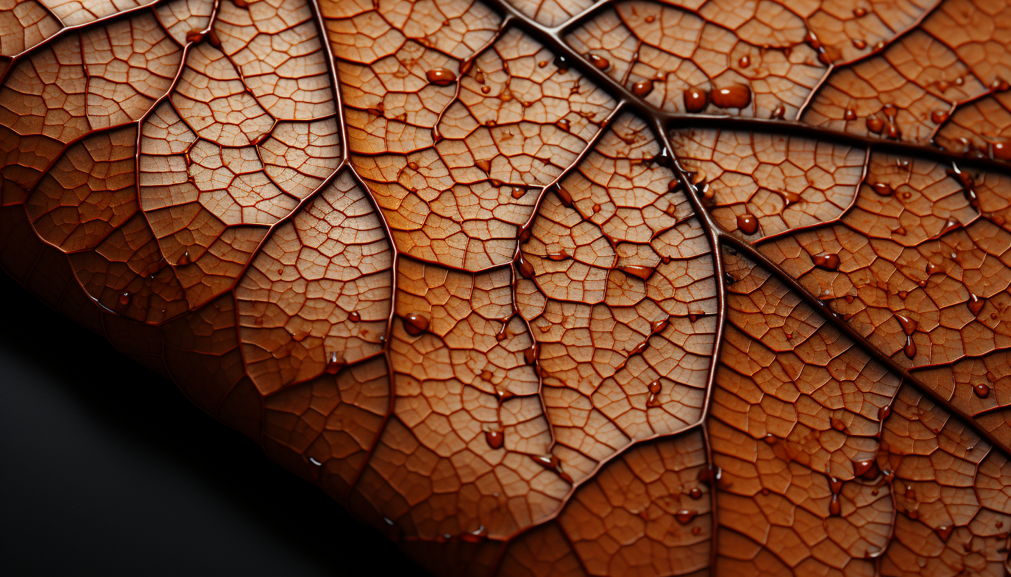 The intricate surface of a leaf, showcasing its veins and textures.