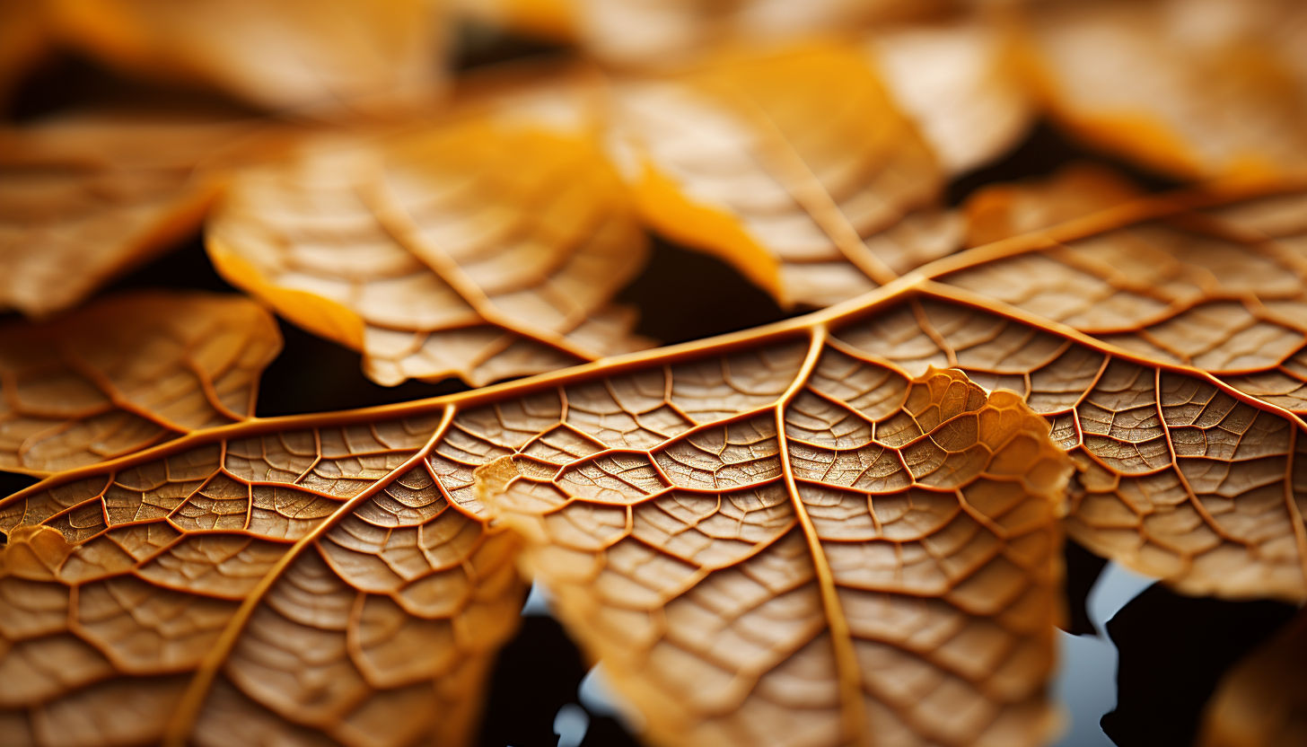 A macro shot of the surface of a leaf, showing the intricate veins and textures.