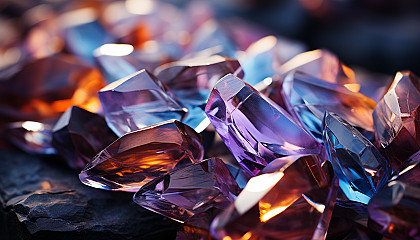 Macro shot of a crystal, showcasing its complex structure and reflective surfaces.