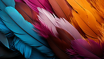 The vivid hues of a bird's feather, captured in a macro photograph.