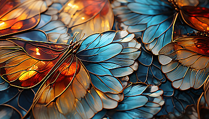 Macro view of butterfly wings revealing intricate patterns and colors.