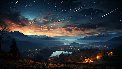 A comet streaking across a star-filled night sky.