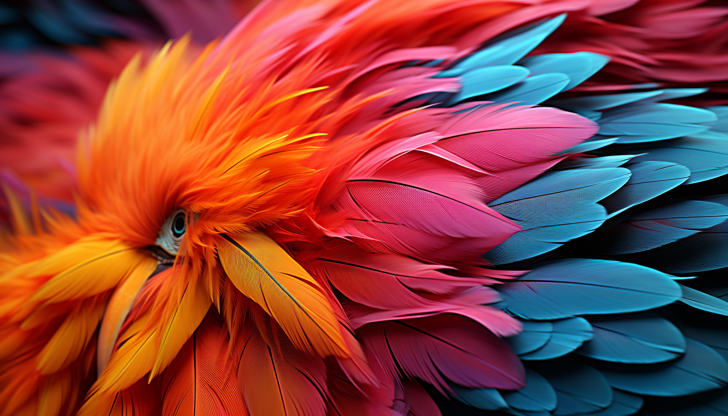 Close-up of colorful feathers of an exotic bird.