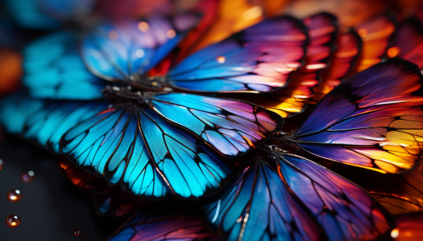 A macro shot of butterfly wings revealing intricate patterns and colors.