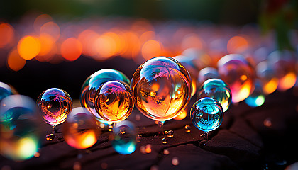 Macro view of a rainbow-hued soap bubble, displaying its delicate surface.