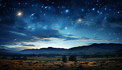 A brilliant meteor shower against the backdrop of the Milky Way.