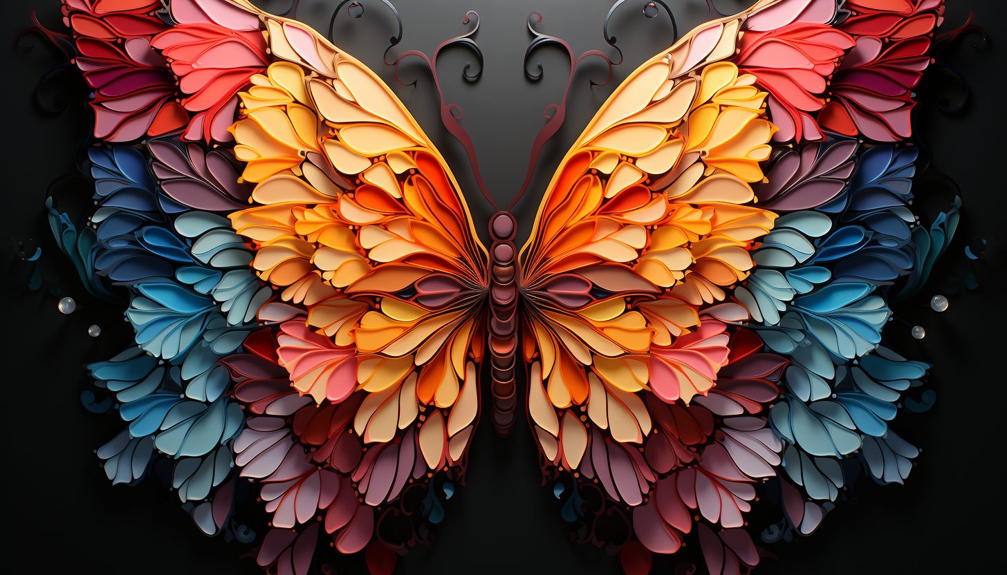 Intricate patterns of butterfly wings, showcasing a riot of colors.