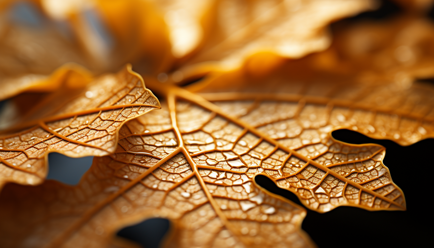 A macro shot of the surface of a leaf, showing the intricate veins and textures.