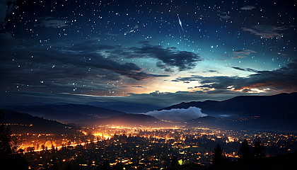 A vibrant meteor shower streaking across the night sky.