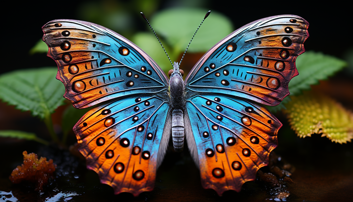 Vibrant butterfly wings displaying intricate patterns and hues.