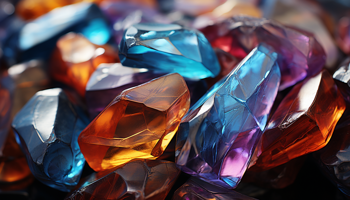Colorful and detailed close-up of the surface of a mineral or gem.