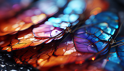 Macro shot of a butterfly wing, showcasing intricate scales and vivid colors.