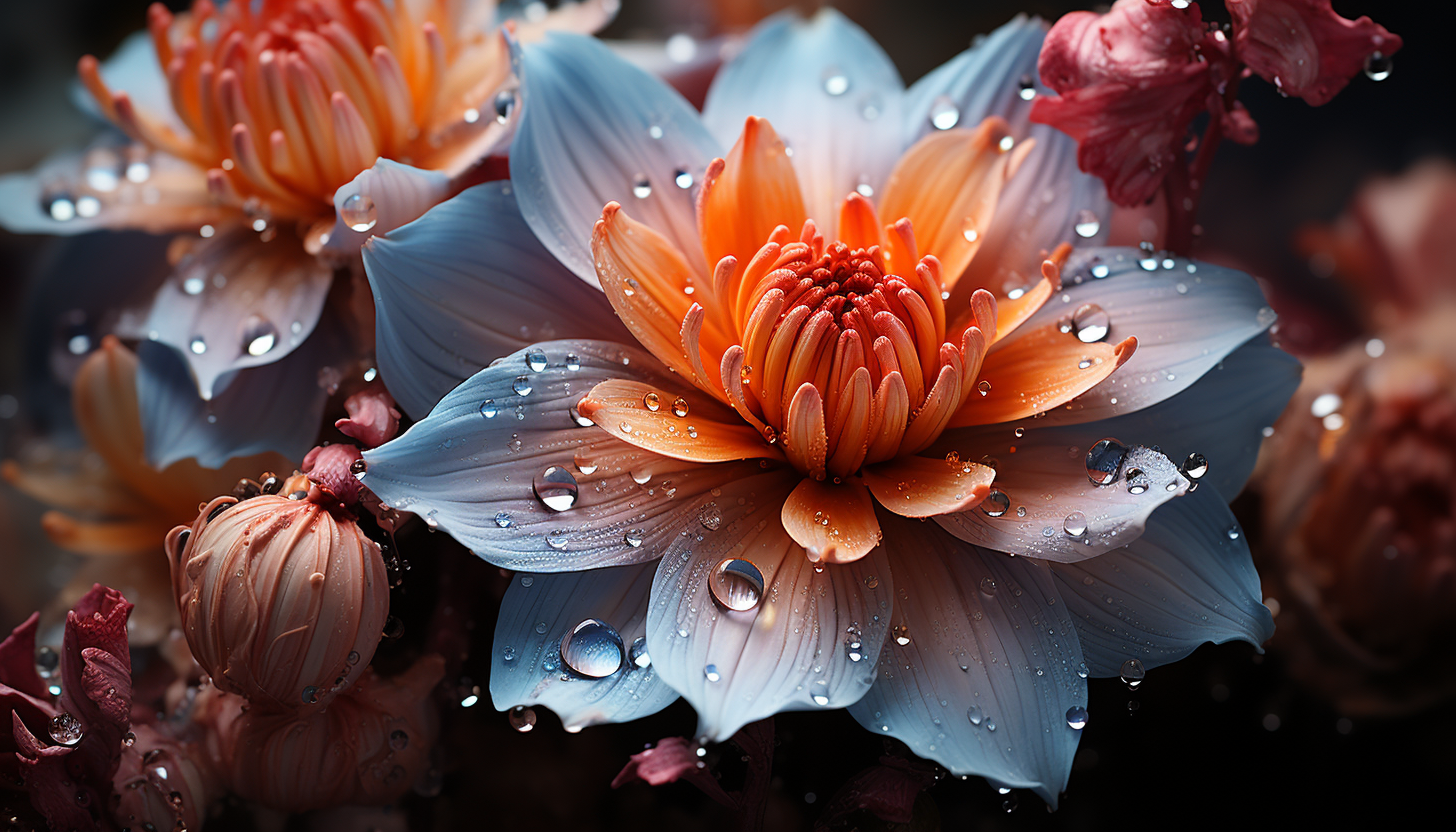 Extreme close-up of a blooming flower, revealing textures and vibrant colors.