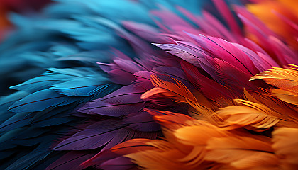 The vivid hues of a bird's feather, captured in a macro photograph.