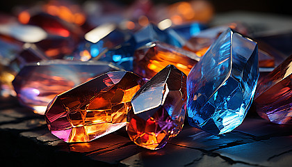 A close-up of a crystal, highlighting its geometric shapes and colors.