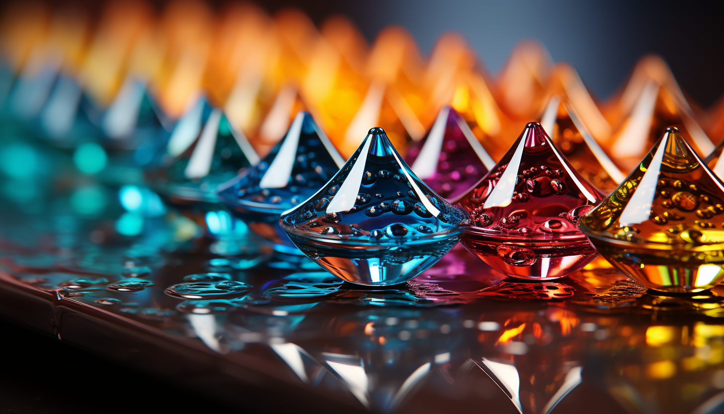 Macro image of a rainbow prism effect in a water droplet.