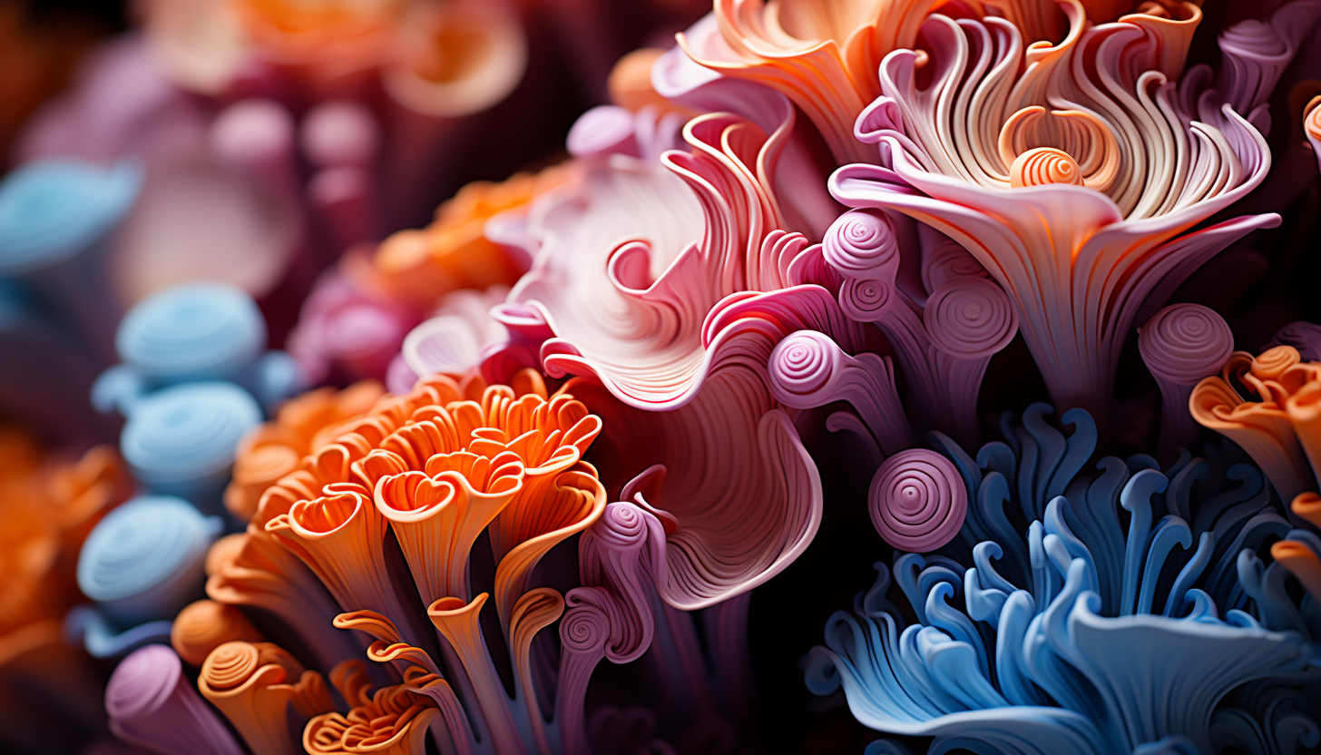 A close-up of colorful coral, highlighting its complex structure.