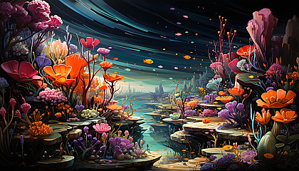 Colorful: A coral reef teeming with multicolored fish and bright sea anemones.