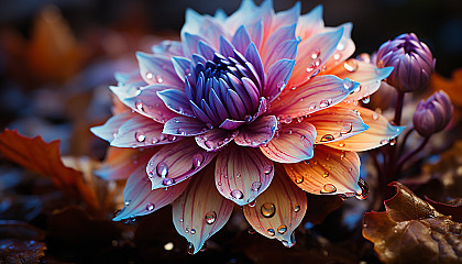 Macro image of a blooming flower, capturing its texture and vibrant colors.